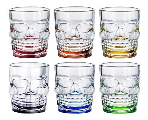 Set de 6 Vaso Tequilero Shot Calavera Craneo Vidrio MIX de Colores - Vittori - accesorios