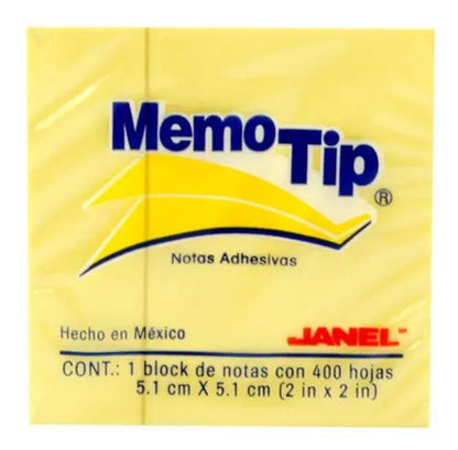 400 Notas Adhesivas Memotip Amarilla 5.1x5.1cm Cuadrada - Janel - vista lateral
