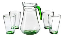 Juego Jarra + 4 Vasos De Vidrio Colores Set Agua Atomatizado Verde - Vittori