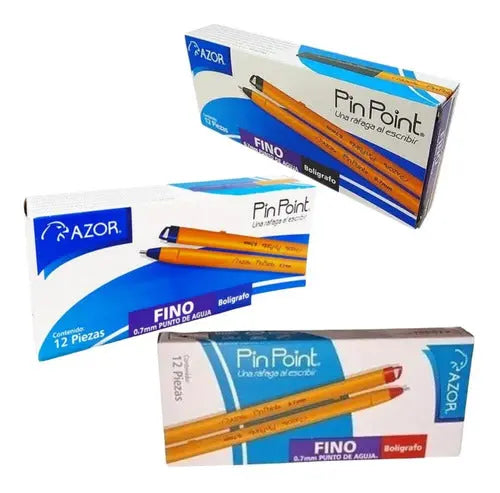 3 Cajas Bolígrafos Azor Pin Point Punta Aguja 0.7mm 12 Piezas - Azor - detalle
