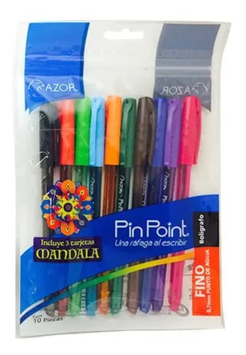 Bolígrafos Plumas Azor Pin Point Mandala Colores 0.7mm 10 Piezas Surtido 2 - Azor