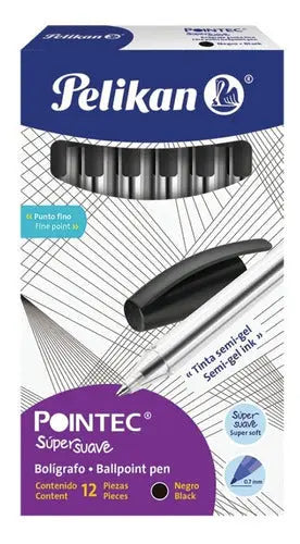 Bolígrafos Tinta Semigel Pointec Pelikan Punto Fino 0.7mm 12 Piezas Elegir Color Negro - Pelikan