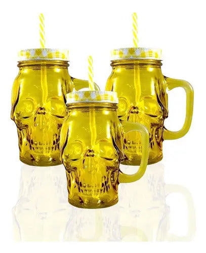 3pz Tarros Calavera Vaso Frasco Vidrio Mason Jars Cerveza - Coveme