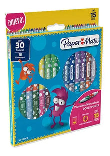 Plumones Marcadores Paper Mate Doble Punta 15 Piezas y 30 Colores - Papermate - vista lateral