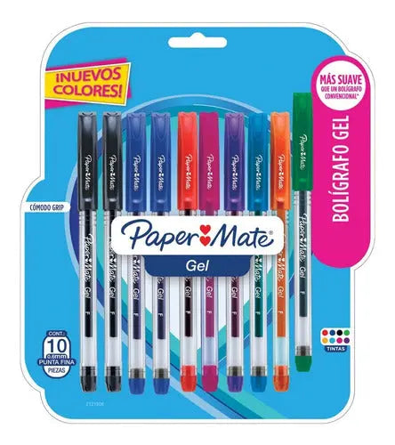 Plumas De Gel Paper Bolígrafos De Colores Mate Punto Fino 10 Piezas - Papermate