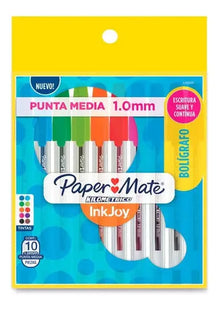 Bolígrafos Paper Mate InkJoy Kilométrico Punta Medio 10 Piezas - Papermate - empaque