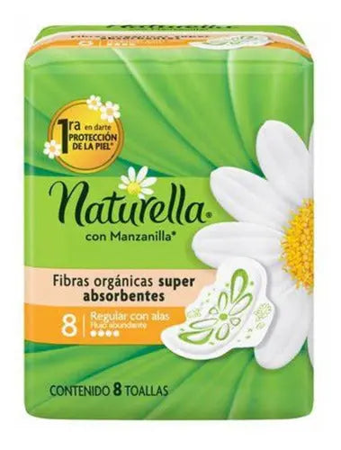 8 Toallas Femeninas Naturella Regular Con Alas Manzanilla - KCTS