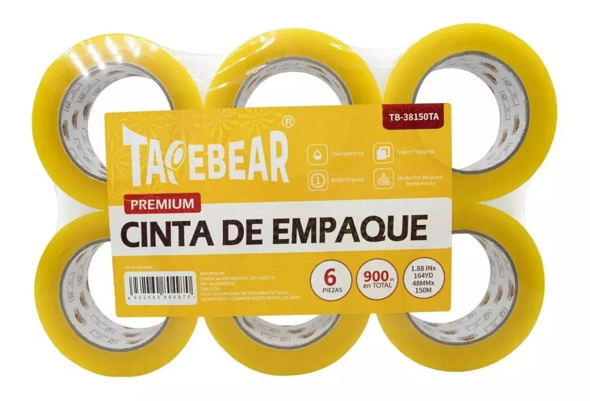6pz Cinta Canela Amarilla Empaque Tapebear Rollo 48mm150m - TapeBear - empaque