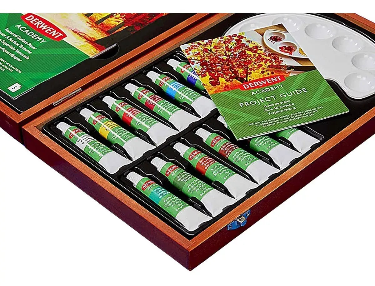 Set Regalo Madera Pintura Acrilica Tubo Derwent Academy 18 Piezas - derwent - detalle