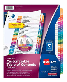 31 Separador Pestañas Numericas Avery Carpeta Multicolores - Avery - accesorios