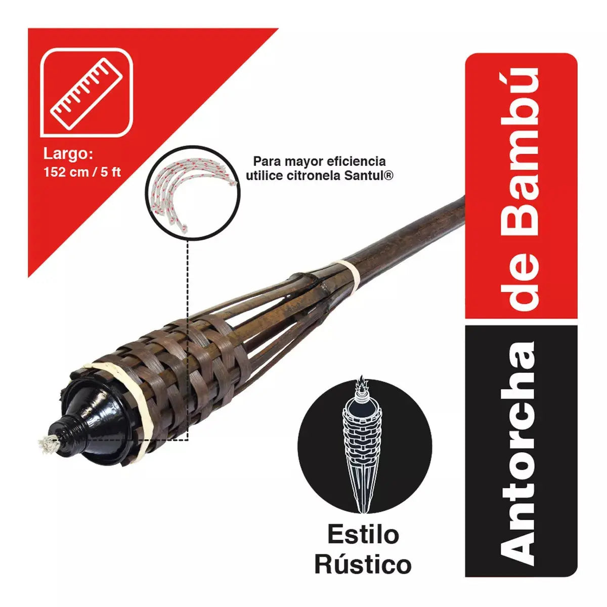 Antorcha Rústica Santul Bambú 1.5 M Jardín Decoracion - Santul - detalle