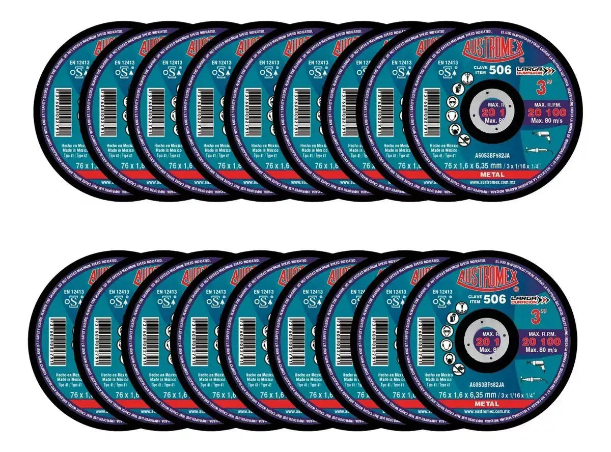10pz Disco Abrasivo Corte 506 Austromex 3'' Grano 60 Metal Azul Petróleo - Austrodiam - vista trasera