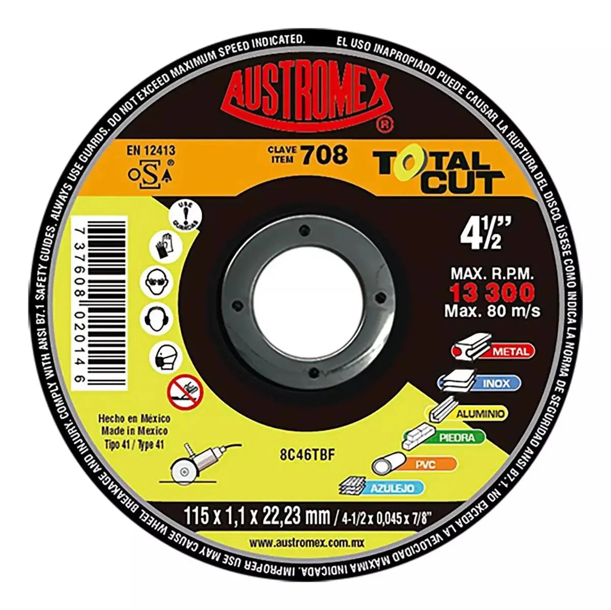 Disco Abrasivo Multiproposito 708 Austromex Corte 4-1/2'' - Austrodiam
