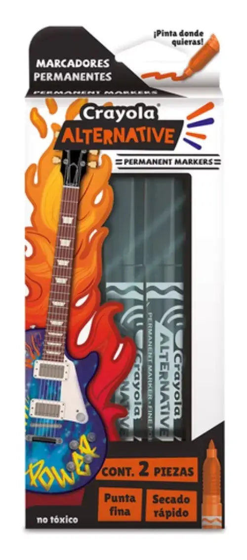 2 Marcadores Permanente Alternative Crayola Punta Fina Negro - Crayola - contenido