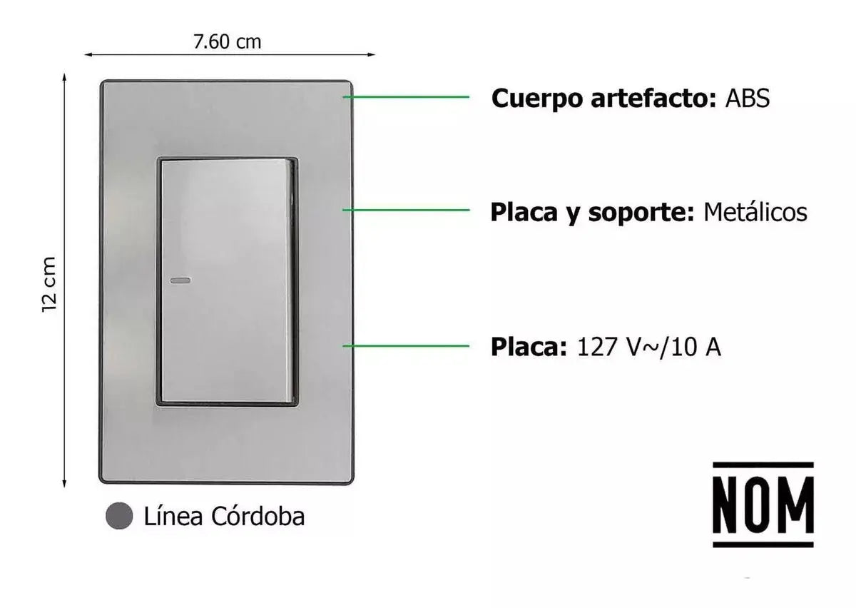 Placa Apagador Sencillo Sanelec 4630 Cordoba Acero Inox. - Sanelec - detalle