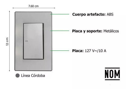 Placa Apagador Sencillo Sanelec 4630 Cordoba Acero Inox. - Sanelec - detalle