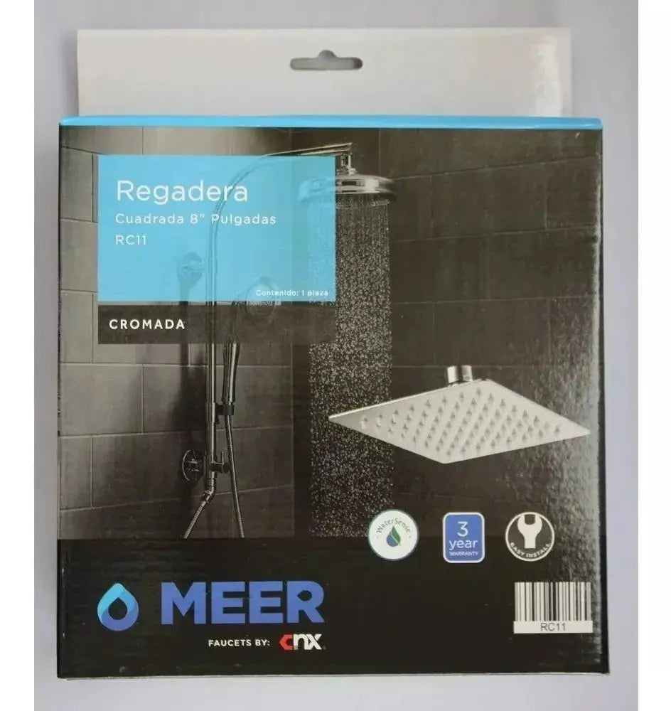 Regadera Cuadrada 8'' Meer Acero Inoxidable Ahorradora Agua - CNX - accesorios