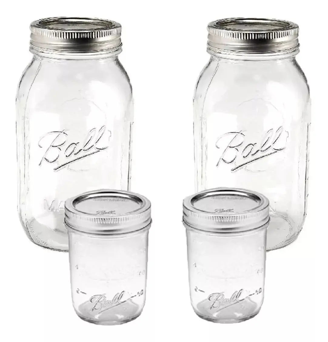 4 Mason Jars Ball Vidrio 2 Boca Regular 2 Ancha 473ml 943ml - Mason Jars - detalle