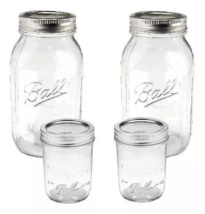4 Mason Jars Ball Vidrio 2 Boca Regular 2 Ancha 473ml 943ml - Mason Jars - detalle