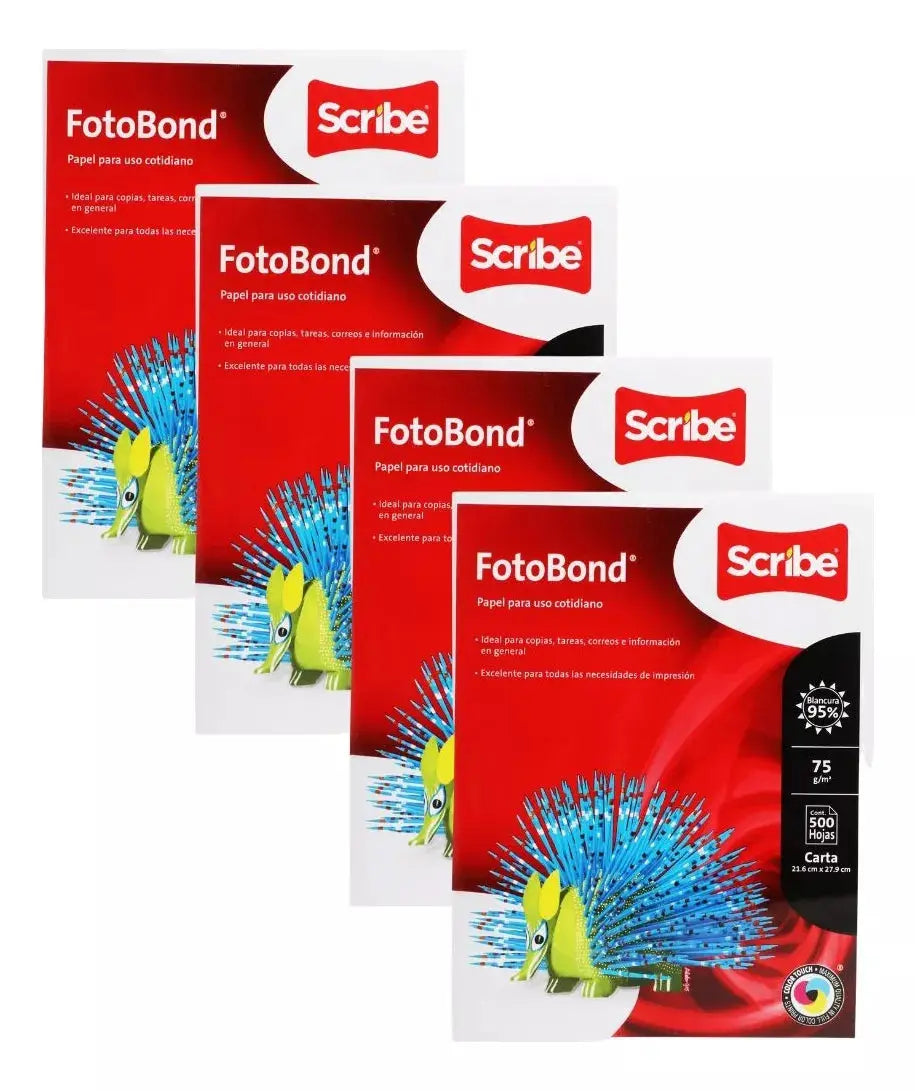 4 Paquetes 2000 Hojas Foto Bond Scribe Carta 95 % Blanco - Scribe - vista lateral