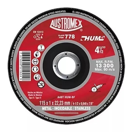 Disco Abrasivo Austromex 778 Corte 115 X 1 X 22.23 Mm 50 Pz - Austrodiam