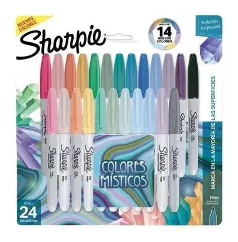 Marcadores Permanentes Sharpie Colores Misticos Punta Fina 24 Piezas - Sharpie - empaque