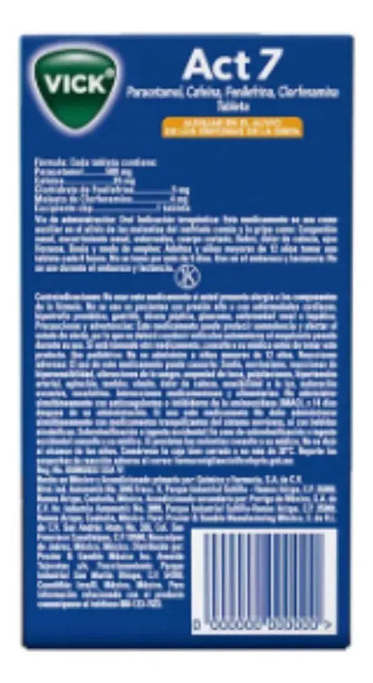 Caja Tabletas Vick Act 7 Auxiliar Alivio Sintomas Gripa - KCTS - empaque
