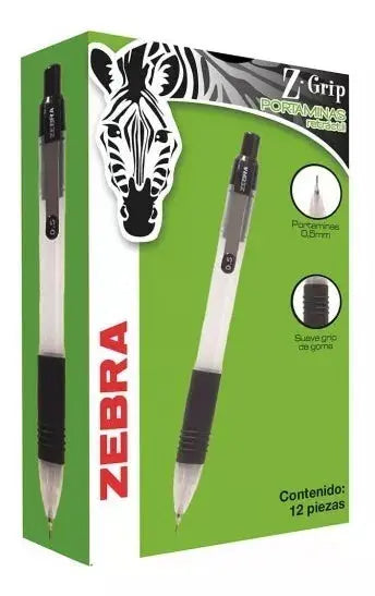 12 Piezas Portaminas Zebra Retractil 0.5 Mm Color Negro - Zebra
