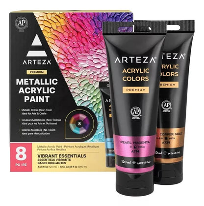 8 Pinturas Acrilicas Metalicas Arteza 120 Ml Vibrant - Coveme - vista lateral