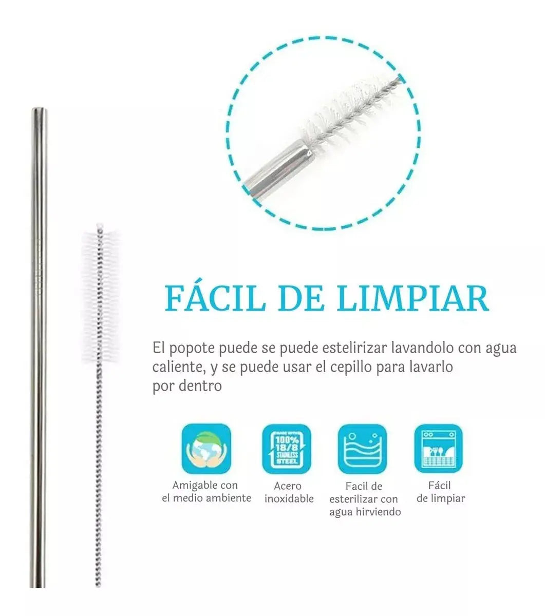 Popotes Ecológicos Acero Inoxidable Reusable Recto 4 Piezas - Coveme - vista trasera