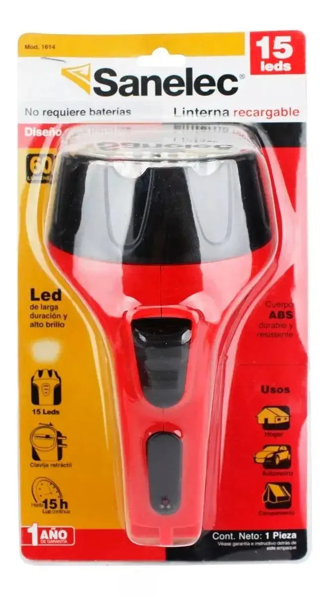 Linterna Recargable Portátil Sanelec 15 Leds Cuerpo Abs 1614 - Sanelec - detalle