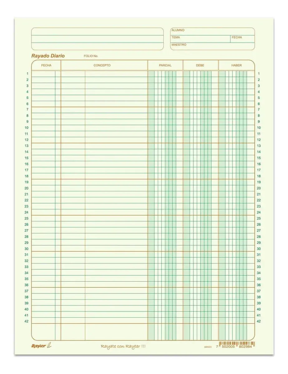 Rayado Diario Tamaño Carta 50 Hojas Verde Optico RAYTER - Rayter - vista lateral