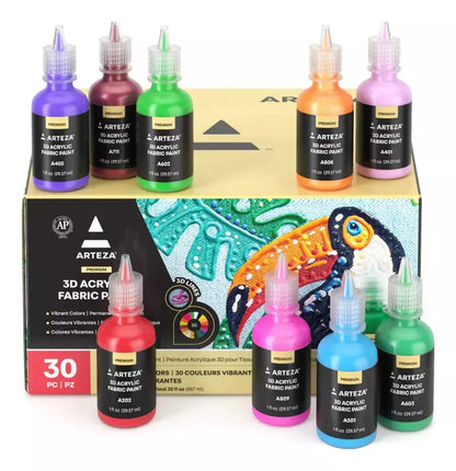30 Botellas Pintura Tela 3d Colores Metalicos Arteza - Coveme