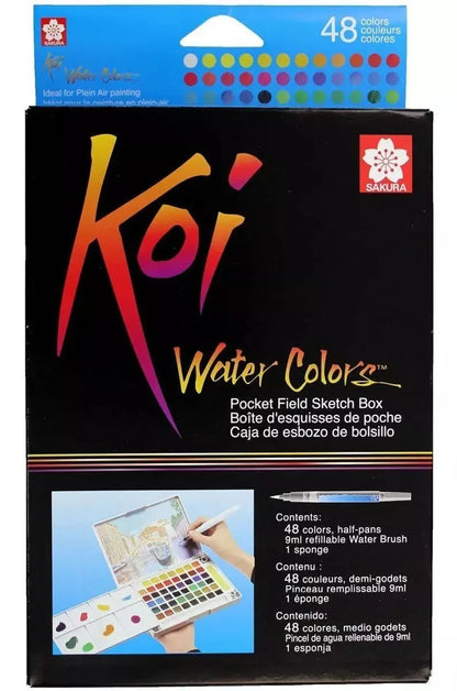 Estuche Portátil 48 Acuarelas Sakura Koi Sketch Box + Pincel - Sakura - empaque