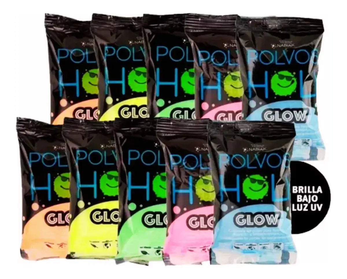 Polvos Holi Glow Original Neón 75gr Paquete De 10 Fiesta - Polvos Holi - vista trasera
