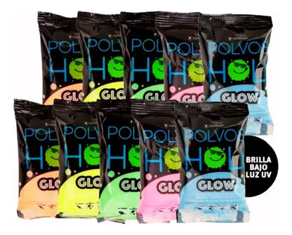 Polvos Holi Glow Original Neón 75gr Paquete De 10 Fiesta - Polvos Holi - vista trasera