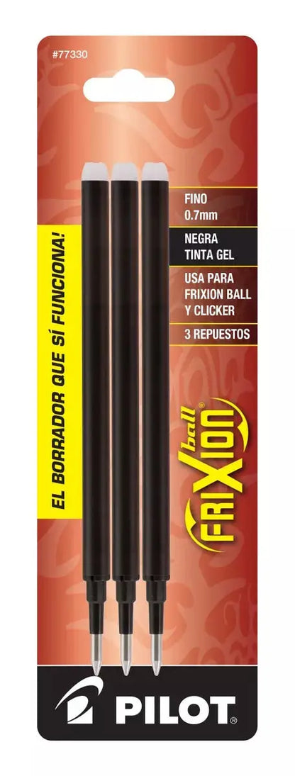 3 Repuestos Boligrafo Gel Pilot Frixion Tinta Borrable Color Negro - Pilot