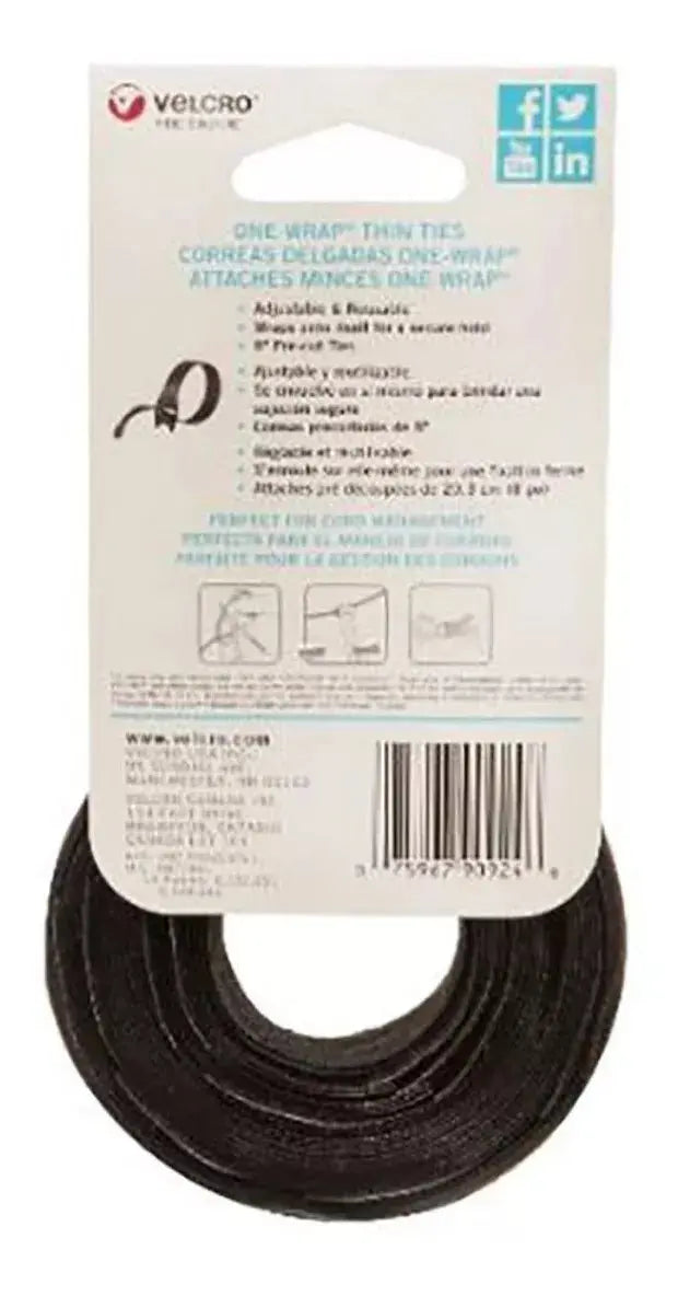 50pz Correa Organizadora Velcro Amarre Cables Sujeción Negro - Velcro
