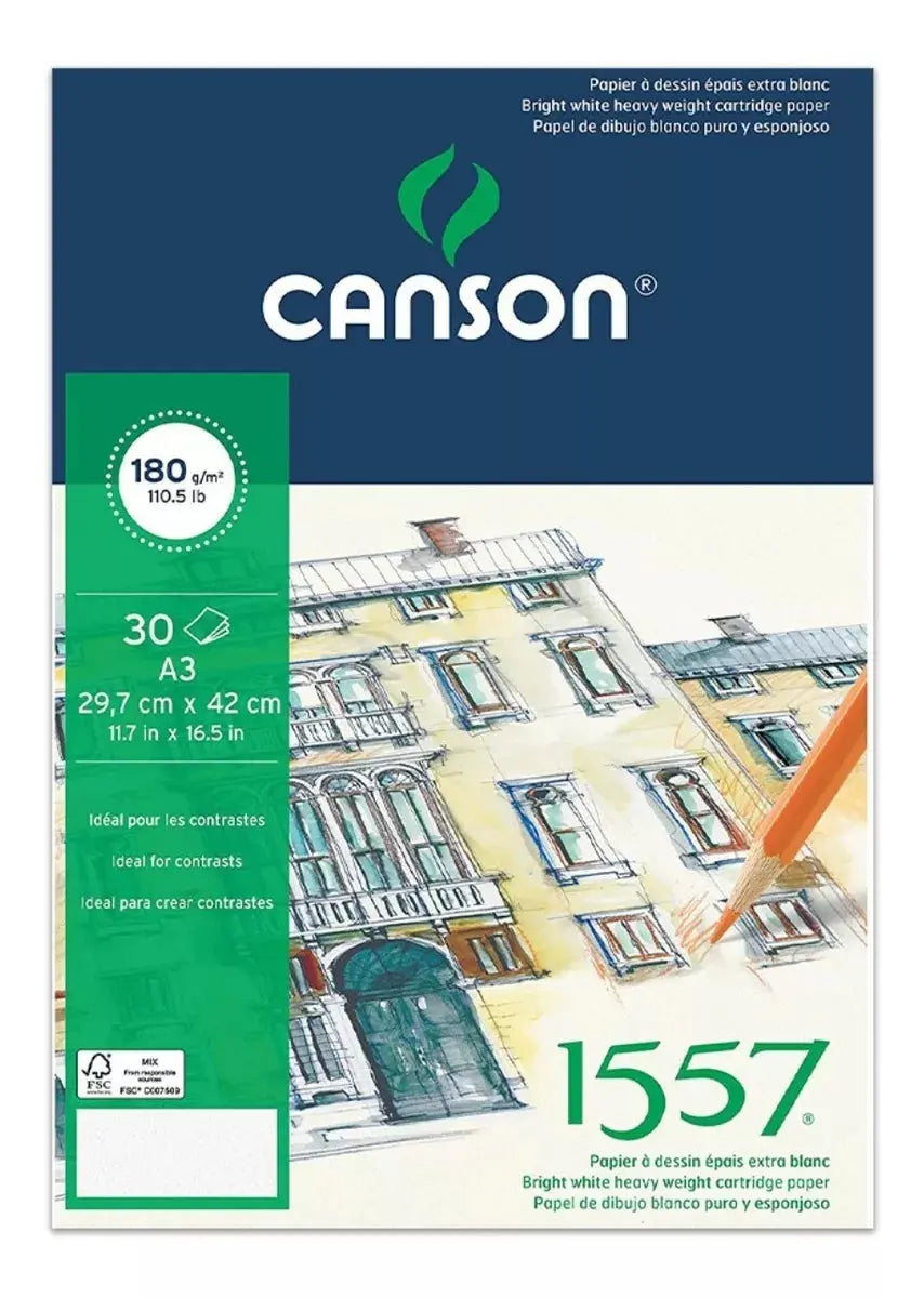 Block Papel Dibujo Blanco Puro Canson 180g 29.7x42cm 30hojas - Canson - detalle