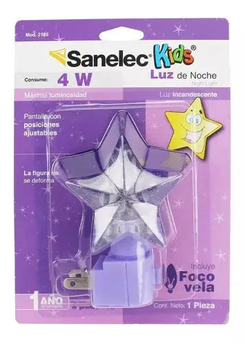 SANELEC, Lámpara de Noche, Bonita Figura de Estrella, Uso Decorativo, 4 W, Foco Incandescente, Rosca E27, Modelo 2125 - Sanelec - vista lateral