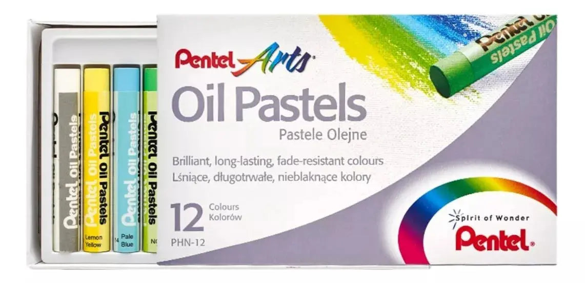 12 Pasteles Gises Tizas Aceite Pentel Arts Redondos Colores - Polvos Holi - vista trasera