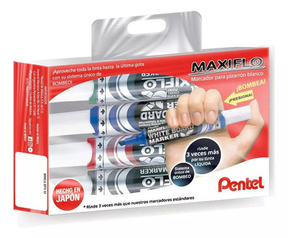 4 Marcadores Pizarron Blanco Pentel Maxifilo - Pentel - vista trasera