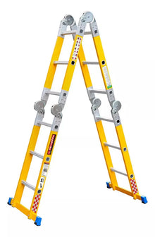 Escalera Multiposiciones Peldaños Fibra Vidrio Amarillo - Politec - vista lateral