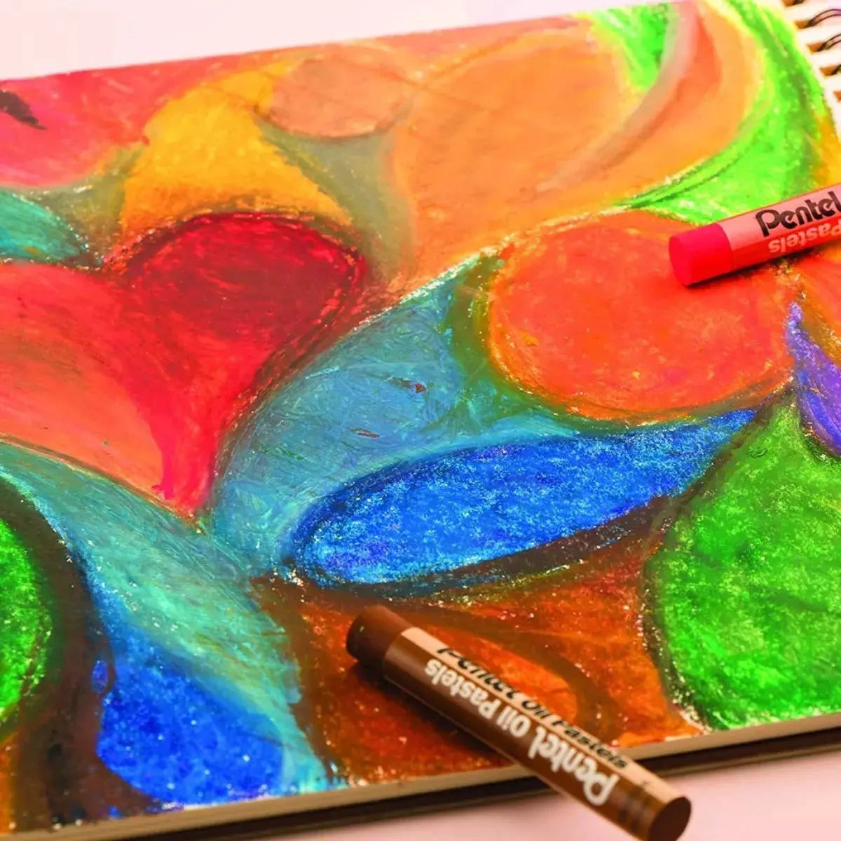 12 Pasteles Gises Tizas Aceite Pentel Arts Redondos Colores - Polvos Holi - vista lateral
