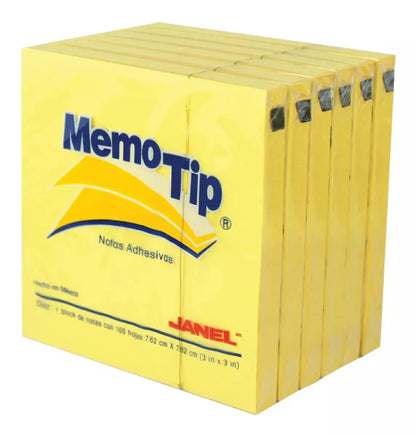 6 Notas Adhesivas Amarillas Memotip 100c/u Block 7.62x7.62cm - Janel - detalle