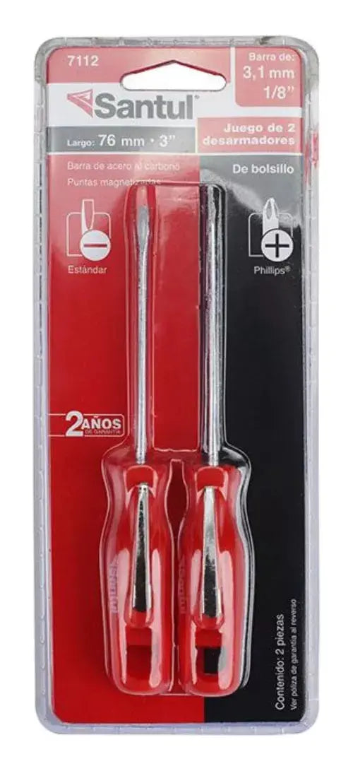 Juego 2 Desarmadores Santul 1/8 Cruz Plano Clip Bolsillo - Santul - detalle