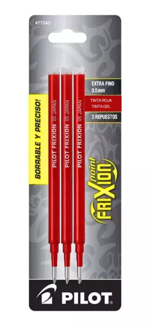 3 Repuestos Boligrafo Pilot Frixion Point Gel Borrable 0.5mm Rojo - Pilot