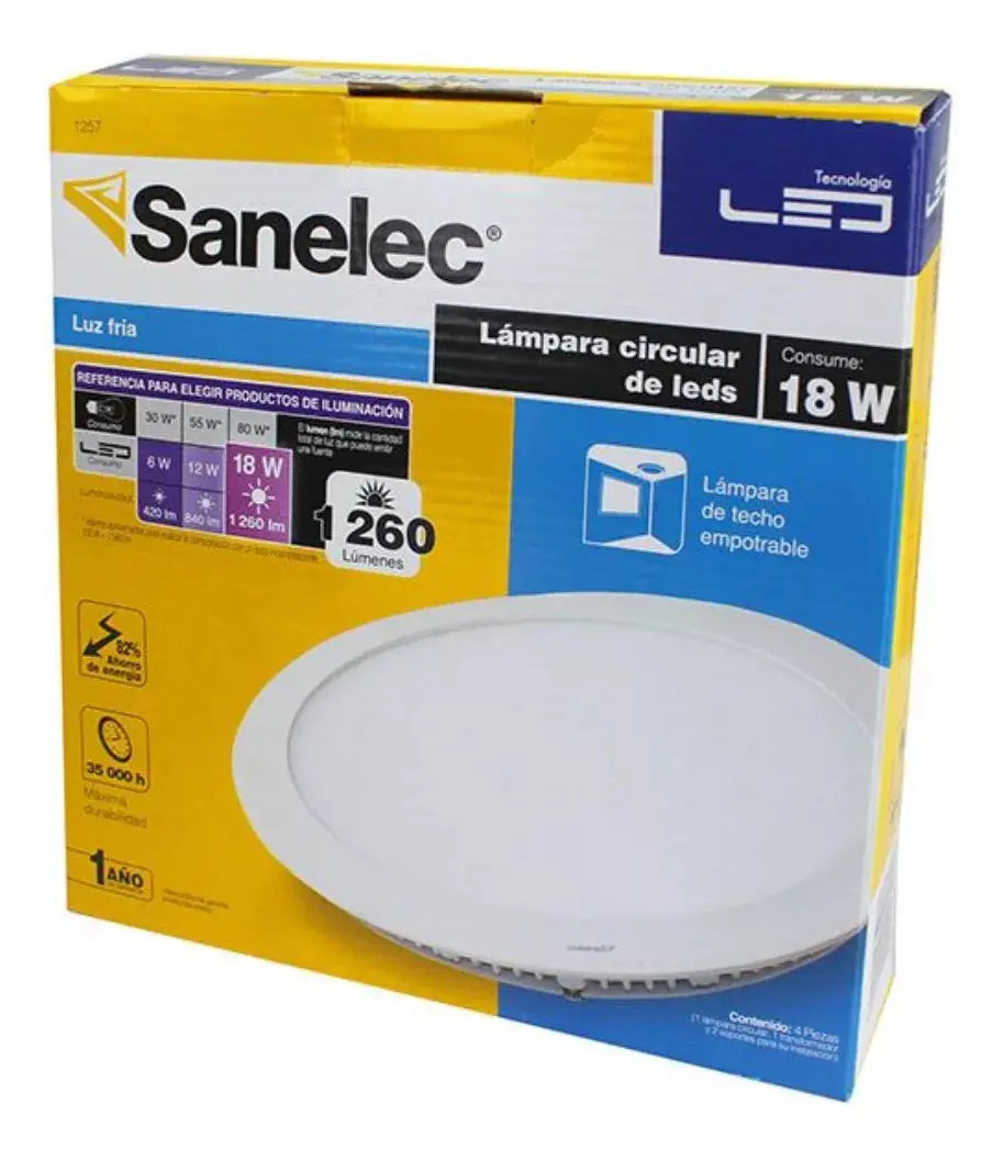 Panel Circular Led Empotrar Luz Fria Sanelec 18w Luminario - Sanelec - detalle