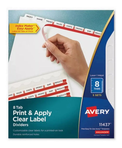 8 Separadores Avery Personaizable Transparentes Carpeta - Avery