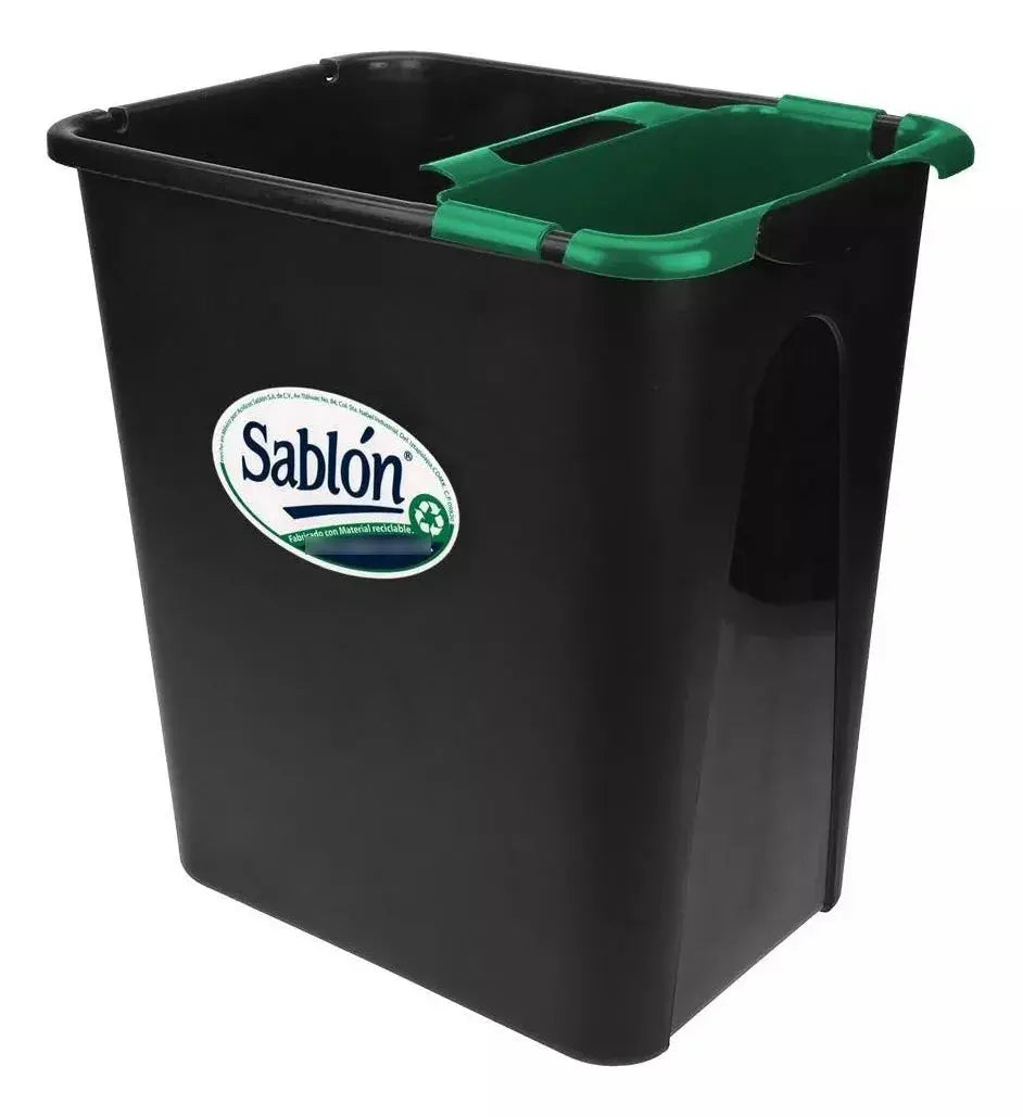 Bote De Basura 17l Negro Con Inserto Para Basura Orgánica - Azor - vista lateral
